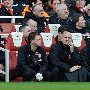 (L-R) Colin Lewin (Physio), Steve Bould (Assistant Manager) and Arsene Wenger (Manager)