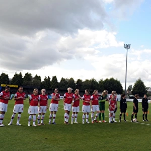 The teams line up before the match. Arsenal Ladies 4: 0 Barcelona. UEFA Womens Champions League