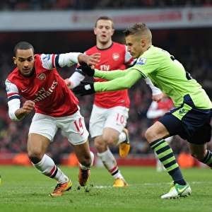 Theo Walcott (Arsenal) Joe Bennett (Villa). Arsenal 2: 1 Aston Villa. Barclays Premier League