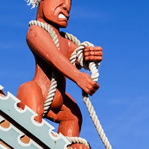 A Maori wooden carving at Kaikoura in Canterbury, New Zealand