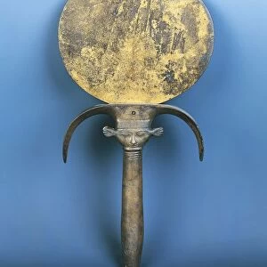 Bronze mirror with Hathor-headed handle, from Gurna