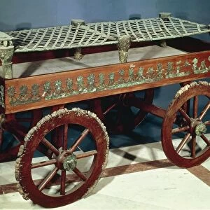 Etruscan civilization, wooden wagon with bronze ornamentation, from Cerveteri Regolini-Galassi tomb