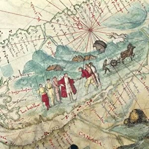 Jacques Cartier in Canada, map by Pierre Descelliers, 1536-1542
