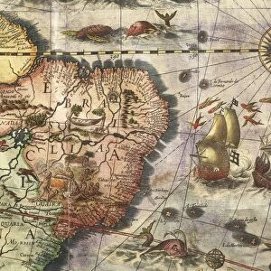 Map of America created by Joan Blaeu, 1686, details: Brazil and the Amazon