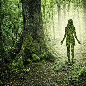 Female figure in forest