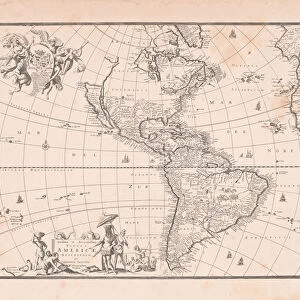 Antique world map with South and North America in the center