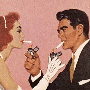 Couple Lighting Each Others Cigarette