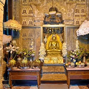 Gold buddha Temple, Bagan, unesco ruins Myanmar. Asia