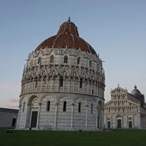 Monuments of Pisa at dusk, Piazza dei Miracoli, Italy