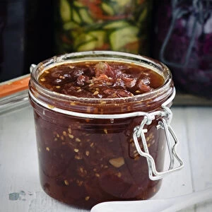 Home made jar of tomato chutney credit: Marie-Louise Avery / thePictureKitchen