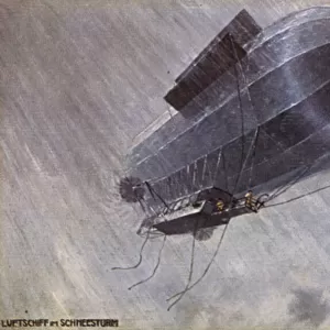 Airship in a snowstorm (colour litho)