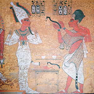 Ay performing the opening of the mouth ceremony on the mummy of Tutankhamun (c