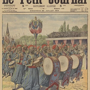 Band of the Algerian tirailleurs marching in the Bastille Day military parade in Paris (colour litho)