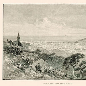 Barcelona, from above Gracia (litho)