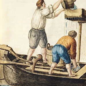 Boatmen Pouring Fresh Water into the Pipelines (w / c on paper)