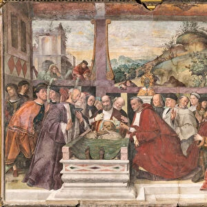 Cardinal Guido of Monfort opening the ark of the Saint, School of the Saint, 1512 (fresco)