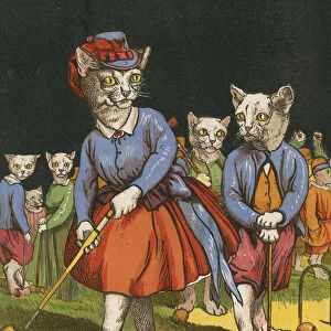 Cats playing croquet (colour litho)