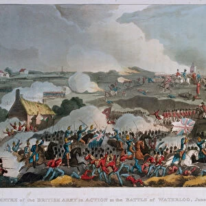 The centre of the British army in action at the Battle of Waterloo, 1815 (aquatint)