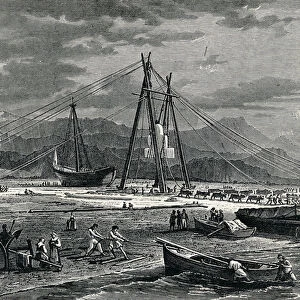 Embarkation of a Block of Marble: Avenza, 19th Century (etching)