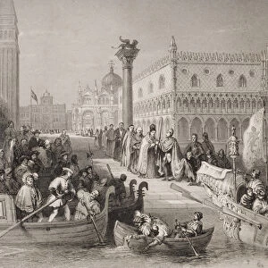 Embarkation of the Doge, Venice, engraved by Challis (litho)