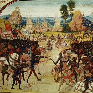 Fr 2643 f. 207 Battle of Poitiers, 1356, from Froissarts Chronicle (vellum)