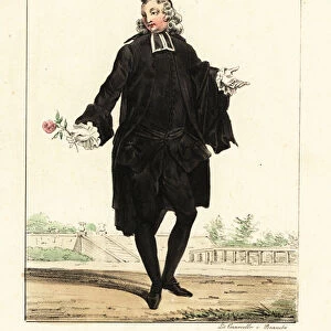 French abbot in town outfit with rose, mid-18th century. 1825 (lithograph)