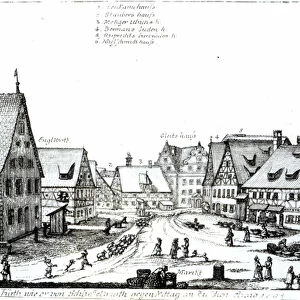 German Market town, 1704 (engraving) (b / w photo)