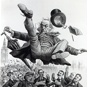 Gladstone being kicked out of parliament, c. 1894 (litho)
