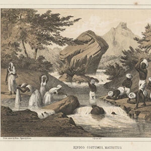 Hindoo Costumes, Mauritius, 1855 (colour litho)