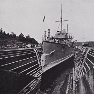 HMS "Flora, "in Dock, Esquimalt, British Columbia (b / w photo)
