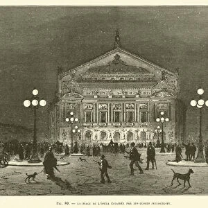 La Place De L Opera Eclairee Par Les Globes Jablochkoff (engraving)
