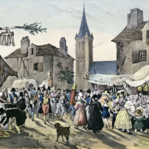 Local fetes around Paris, series, 1830, Chatenay (colour litho)