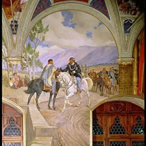 The Meeting Between Giuseppe Garibaldi (1807-82) and King Vittorio Emmanuele II (1820-78) on the 26th of October 1860 at Teano, Italy, 1886 (fresco)