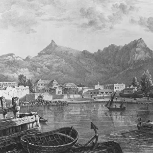 Port Louis, Mauritius, from the Eastern side of the harbour, c. 1830 (lithograph)