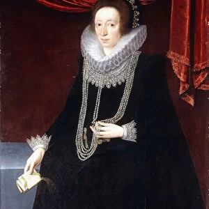 Portrait of Margaret Belasyse, in a Black Dress, with a Pearl Necklace