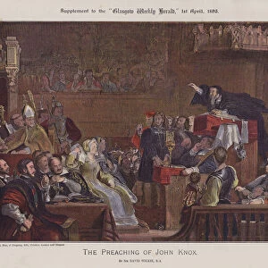 The preaching of John Knox (colour litho)