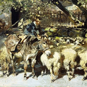 A Shepherd with his Flock, 1914 (oil on canvas)