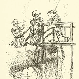 Snigling Eels from a bridge (engraving)