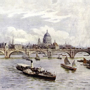 St Pauls Cathedral and Waterloo Bridge (colour litho)