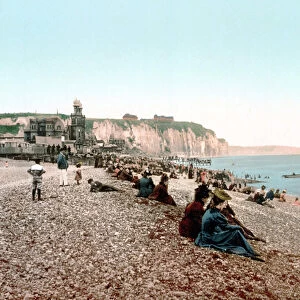 View of the beach and the Casino of Dieppe. Photochrome v. 1890