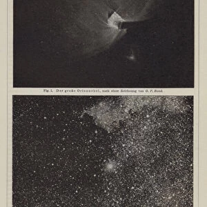 Views of the Orion Nebula and the Milky Way in the area of Deneb (engraving)