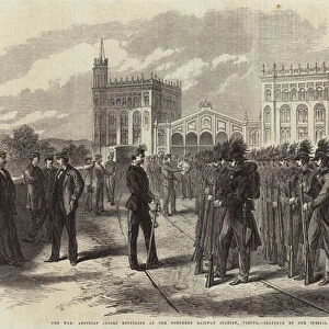 The War, Austrian Jagers mustering at the Northern Railway Station, Vienna (engraving)
