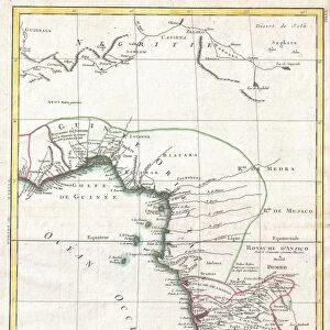 1770, Bonne Map of West Africa, Guinea, the Bight of Benin, Congo, Rigobert Bonne 1727 - 1794