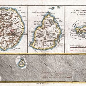 1780, Raynal and Bonne Map of Mascarene Islands, Reunion, Mauritius, Bourbon, Rigobert