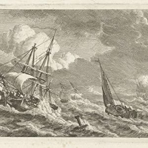 Ships in distress at a rocky shore, Gerrit Groenewegen, 1807