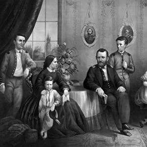 Civil War print of General Ulysses S. Grant and his family