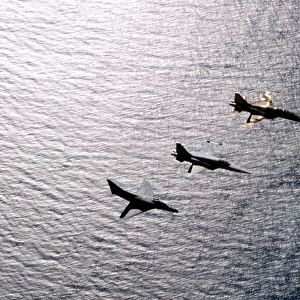 An F-5F Tiger II, F-5E Tiger II and A-4 Skyhawk