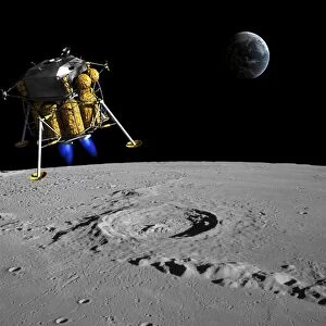 A lunar lander begins its descent to the moons surface