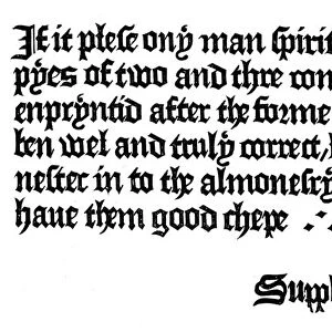 Advertisement for a book printed by William Caxton, 15th century (1893)
