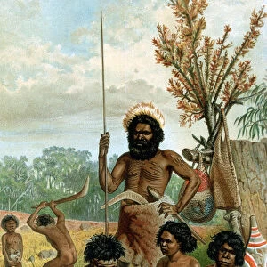 Australian aborigines butchering a kangaroo, 1885-1888